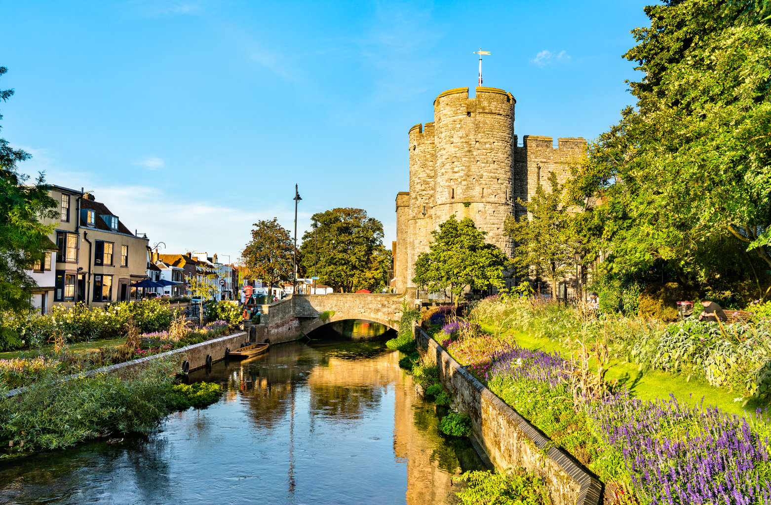 Westgate at the Great Stour River in Canterbury, England